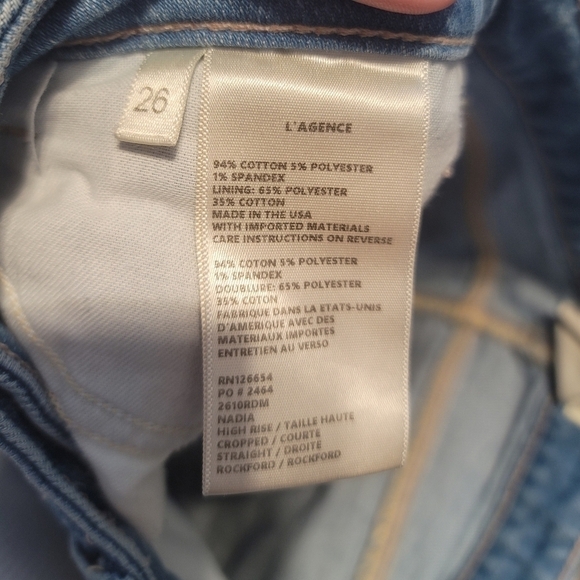 L'AGENCE NADIA HIGH RISE STRAIGHT CROPPED JEANS IN ROCKFORD, SZ 26 - Picture 10 of 14